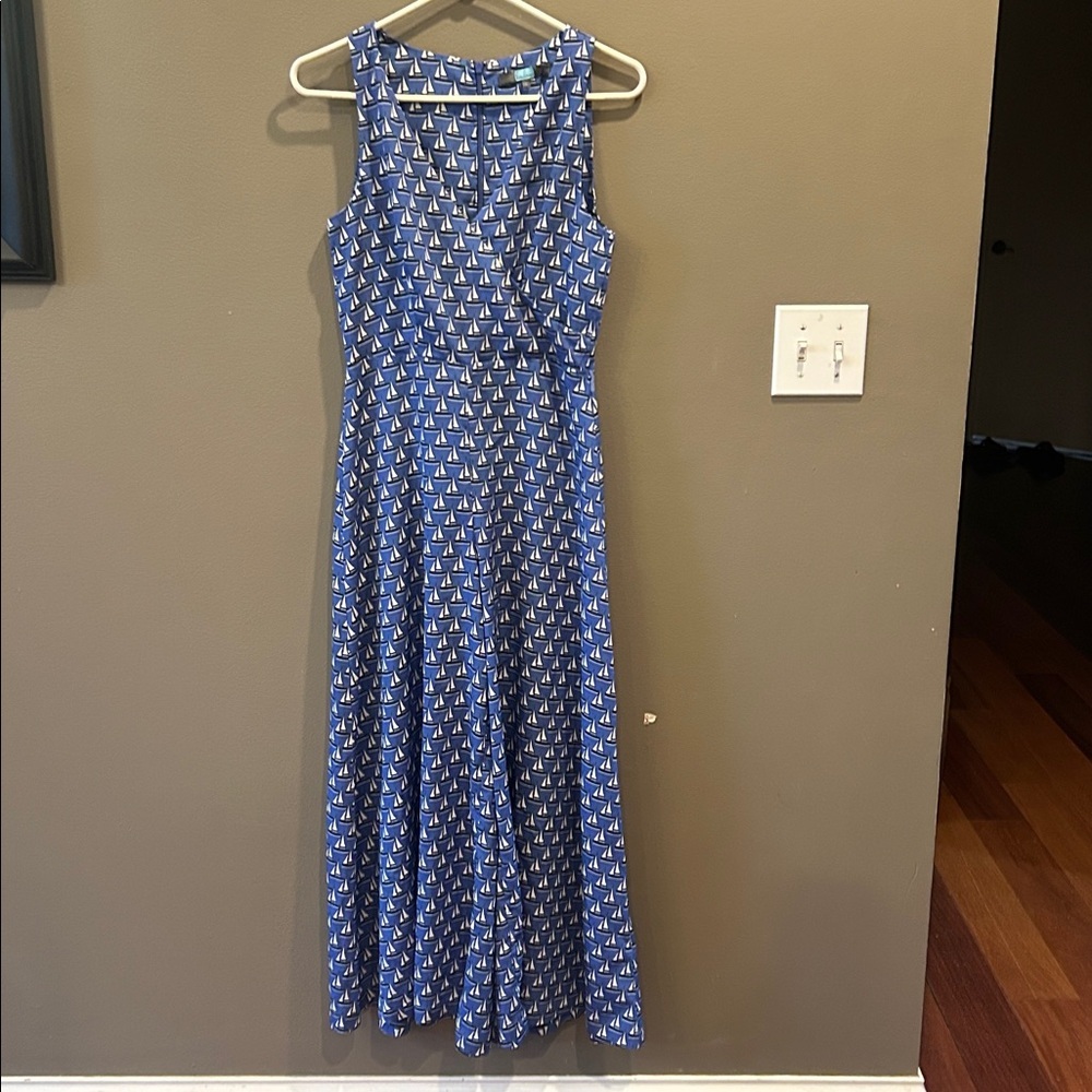 Anthropologie Eva Franco Blue Faux Wrap Wide Leg Sailboat Jumpsuit Nautical 2